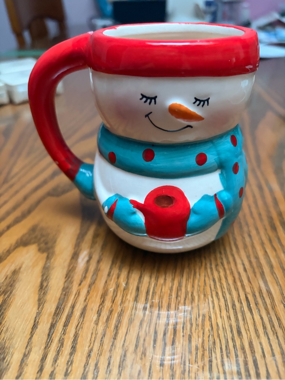 Bay Island Festive Snowman Mug in Red and Teal